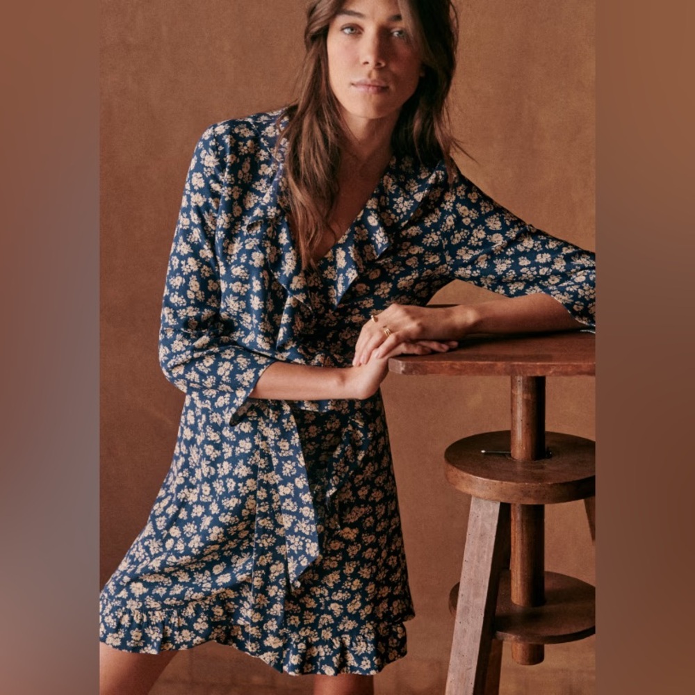 Sezane Blue Floral Mini Dress